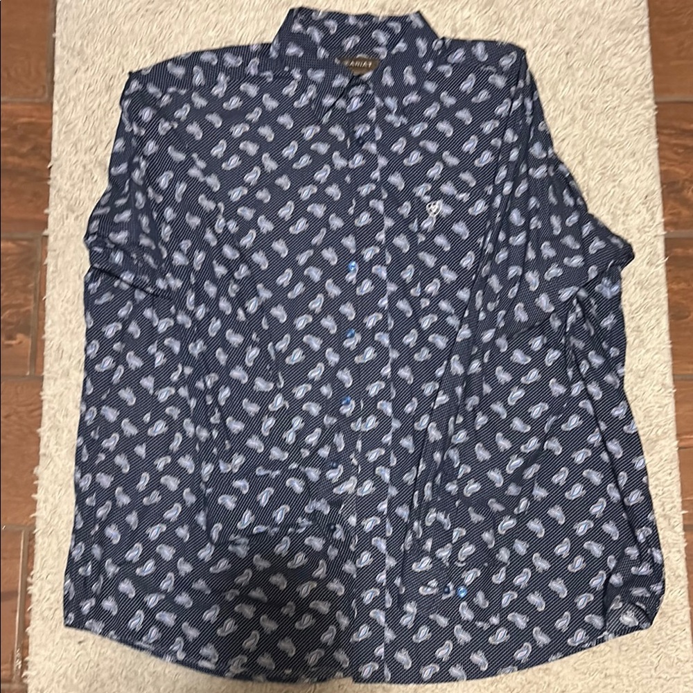 Ariat Blue Dress Shirt with Intricate Leaf Pattern